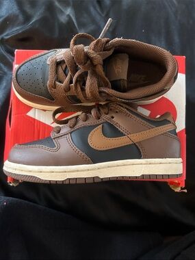 Nike Dunks Kids Brown and Black Low-Top Sneakers with Tan Swoosh